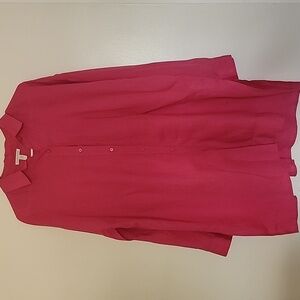 Eileen Fisher Lagenlook Fuchsia Long Sleeve Button-Up Linen Tunic Blouse Sz S